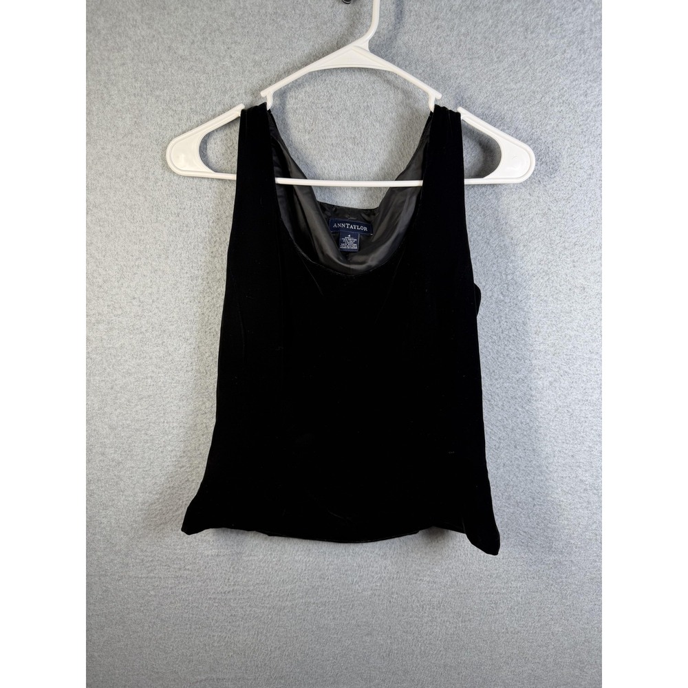 Ann Taylor Tank Top Womens 4 Black Velvet Scoop Neck Sleeveless Lined Dressy